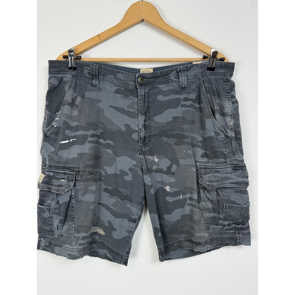 Red Head Cargo Shorts Mens 34 Grey Camo Cotton Blend Distressed Thrashed Grunge